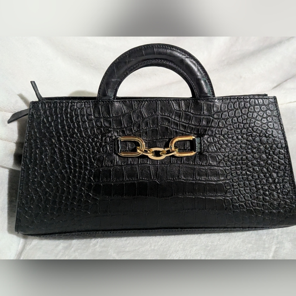 "CLAUDIA FIRENZE" Black Leather Croc-Embossed Satchel Made In Italy